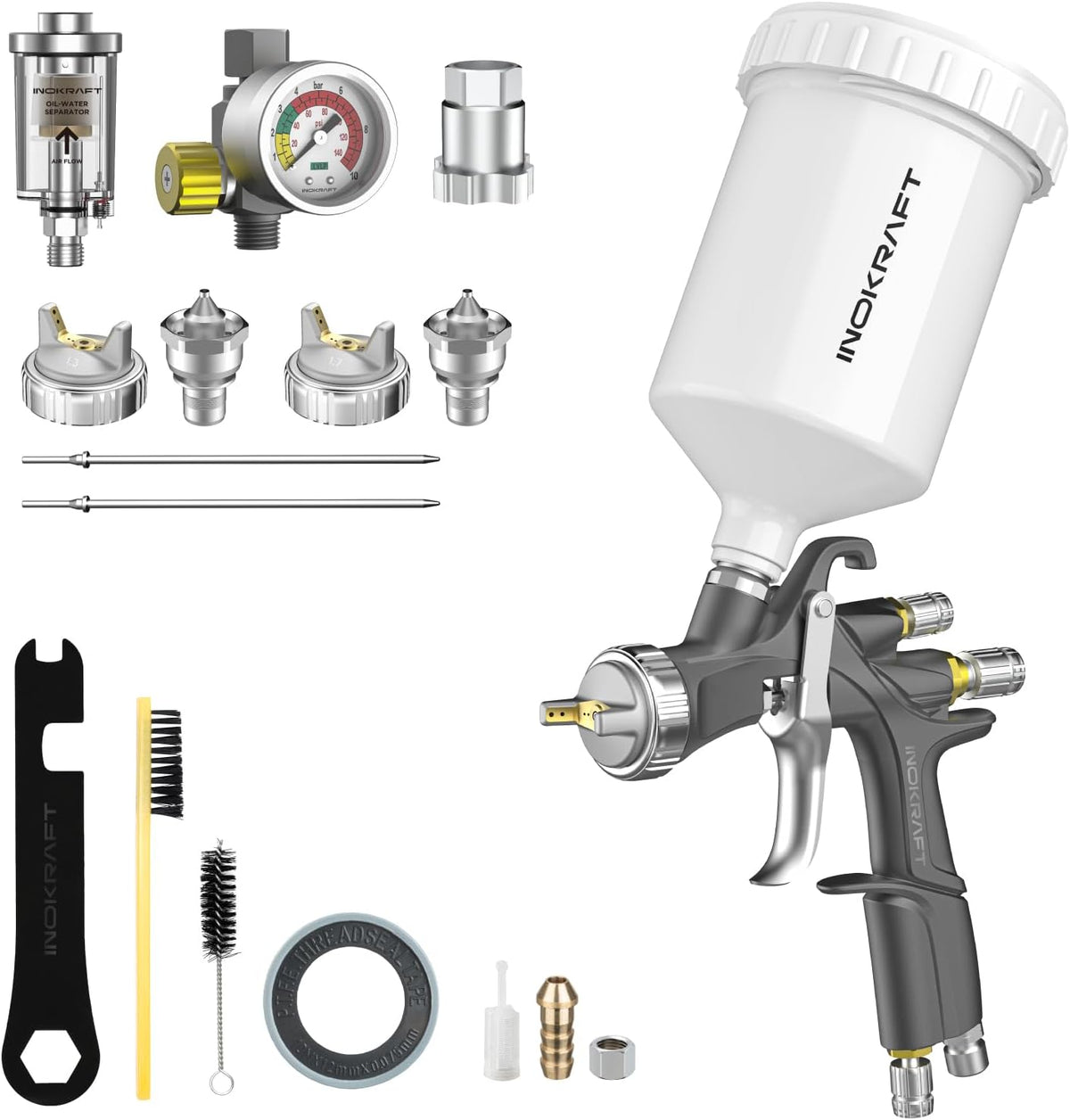 Verfspuit – Spuitpistool – Spuitgun – Verfspuitset – LVLP Spray Gun – 1.3/1.5/1.7 mm Nozzles – Aluminium Body Met PTEF Coating