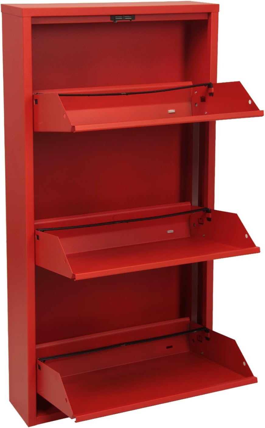 Schoenenkast van metaal, 3 laden, rood, 103 x 50 x 15 cm