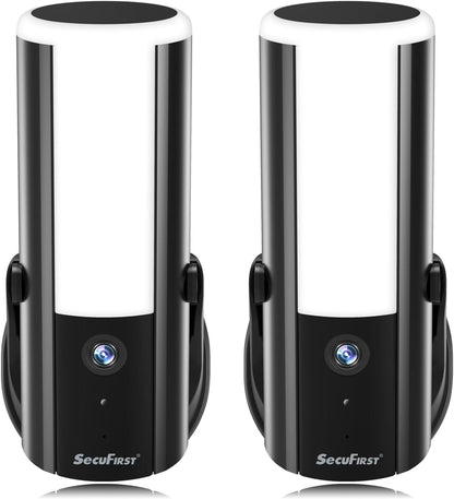 SecuFirst Beveiligingscamera's met Wandlamp, Video Camera Beveiliging met Bewegingssensor Buiten, Security Bedraad Buitenlicht,900 lm, 10 W, 2K buitenbewaking met LED-spotlight, set van 2