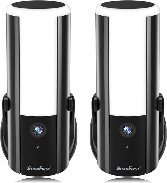 SecuFirst Beveiligingscamera's met Wandlamp, Video Camera Beveiliging met Bewegingssensor Buiten, Security Bedraad Buitenlicht,900 lm, 10 W, 2K buitenbewaking met LED-spotlight, set van 2