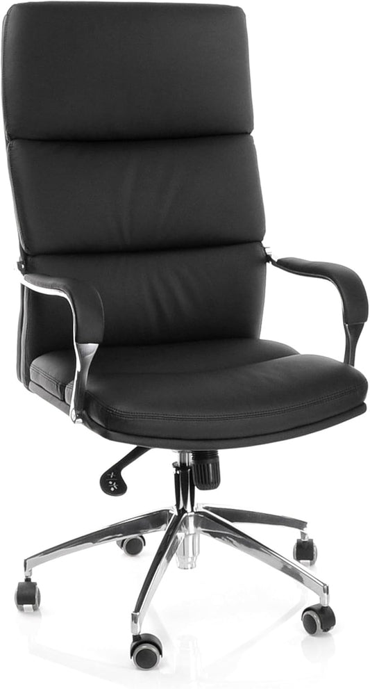 hjh OFFICE 600700 Bureaustoel, directiestoel BRUNELLO 20, kunstleer, zwart, dik gevoerd en vele instellingen, hoge rugleuning, ergonomische bureaustoel, draaistoel, XXL managersstoel