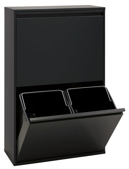 ARREGUI Basic CR606-B Recycling Container | Steel Waste Container | 4 Compartments 4x17 L (68 L) | Multifunctional Recycle Bin for Waste Separation | Waste Bin for Kitchen, Home or Office | Black - QUORE