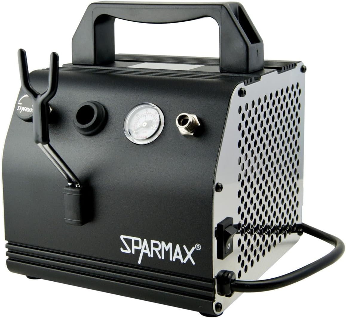 Olievrije Compressor – Airbrush Compressor – Mini Compressor – Zuiger Compressor – Luchtcompressor – Silver Bullet Filter – Compact 16x15x18 cm – 3,4 Bar Max Druk