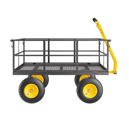 VEVOR Handcart 116.8 x 76 x 43 cm Transport Trolley Garden Trolley Tool Trolley 2-in-1 Hand Trolley with 13-Inch All-Terrain Tyres, Removable Mesh Side Panels and 180° Swivel Handle