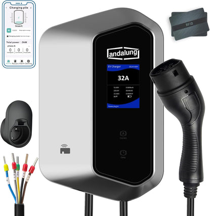 EV Oplaadstation – Elektrische Autolader – EV Charger – Thuislaadpunt – Type 2 Laadpaal – 7 kW Eenfase – 10 Meter Kabel met Wifi & Bluetooth
