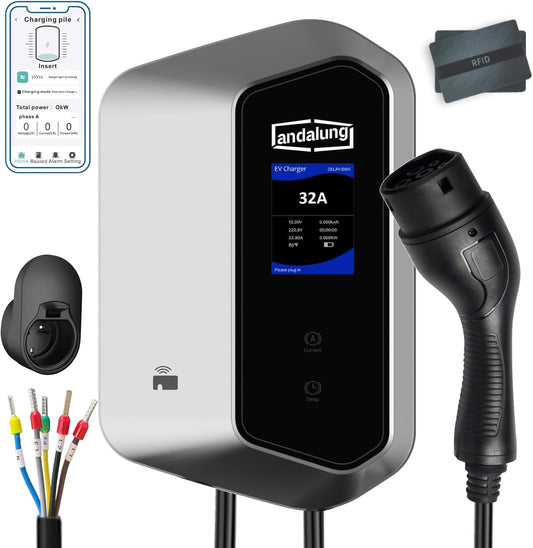 EV Oplaadstation – Elektrische Autolader – EV Charger – Thuislaadpunt – Type 2 Laadpaal – 7 kW Eenfase – 10 Meter Kabel met Wifi & Bluetooth