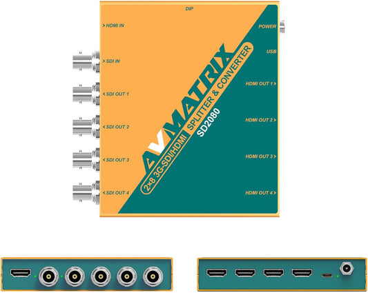 AVMATRIX SD2080 SDI/HDMI-Converter en Distributie - 2 × 8 Verdeler, Up/Down Schaalverdeling, Framesnelheid 1080p Videoconverter en Splitter