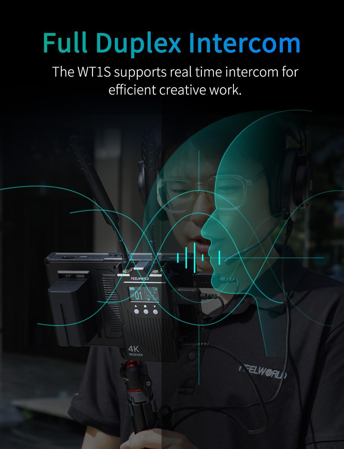 FEELWORLD WT1H 4K Draadloze Video Transmissie Systeem Dual HDMI Full Duplex Intercom Live Streaming met 1000ft Transmissie Afstand 0.08s Lage Latentie