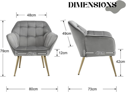 Fluwelen Fauteuil Set – Gestoffeerde Stoel – Kuipstoel – Accentstoel – Lounge Stoel – Compact Design – Metalen Poten – 2 Stuks Grijs