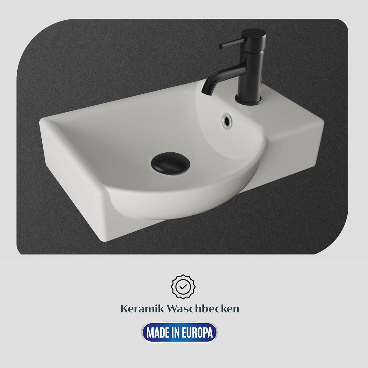 Alpenberger Bathroom Furniture Set, Guest Toilet Sink with Base Cabinet, Bathroom Cabinet for Small Bathrooms, LED Mirror with Light, Basin Cabinet Oak Nature + Left Sink - QUORE