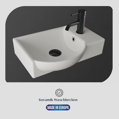 Alpenberger Bathroom Furniture Set, Guest Toilet Sink with Base Cabinet, Bathroom Cabinet for Small Bathrooms, LED Mirror with Light, Basin Cabinet Oak Nature + Left Sink - QUORE