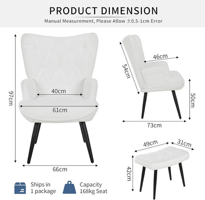 Fauteuil – Relaxstoel – Lounge Stoel – Leesstoel – Design Stoel – Met Voetenbank – Zachte Teddystof – Ergonomisch Met Metalen Frame