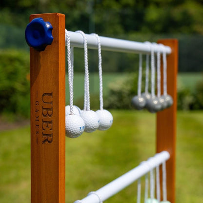 Uber Games Ladder Golfspeelset, hoogwaardig ladder-tuinspel van rubberhout, 12 bolas-ballen van echt goud, draagtas en opbergtas van zeildoek
