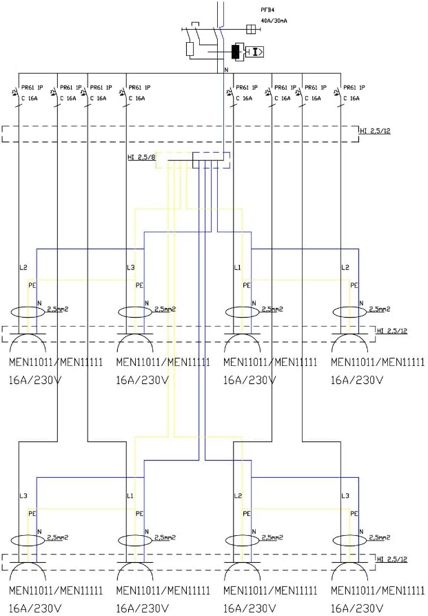 Stroomverdeler IP54 TD-S/FI met 8 x 230 Mennekes stopcontacten, wandverdeler, stekkerverdeler, bouwstroomverdeler, doktervolt