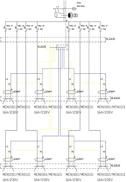 Stroomverdeler IP54 TD-S/FI met 8 x 230 Mennekes stopcontacten, wandverdeler, stekkerverdeler, bouwstroomverdeler, doktervolt