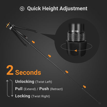 TARION Compact reisstatief voor camera: draagbare lichtgewicht camerastatief voor backpacken, uniek komstatief + kogelkop Quick Release Systeem, aluminium fotografiestatief 60in/152 cm hoog QOBRA