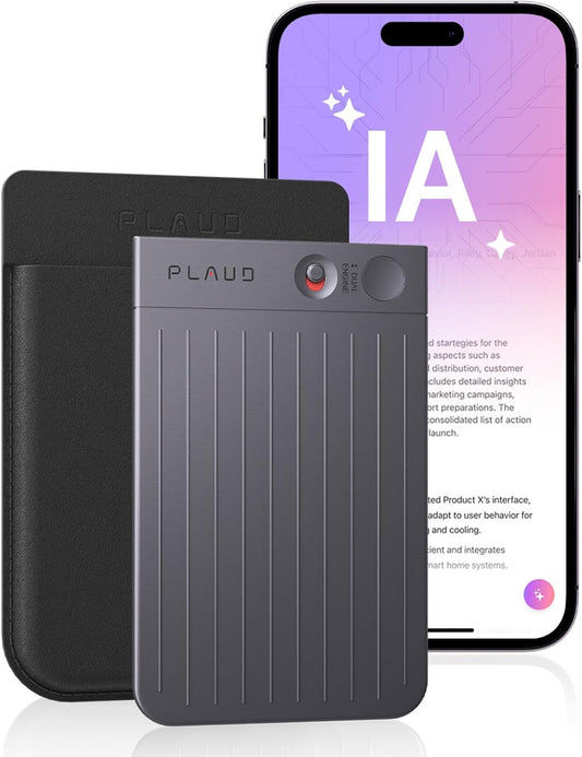 Plaud Note Digitale AI Spraakrecorder voice recorder met AI Transcriptie en samenvattingen audio ondersteunt 112 talen audio recorder voor colleges vergaderingen (Zwarte Hoes met Zwarte Note)