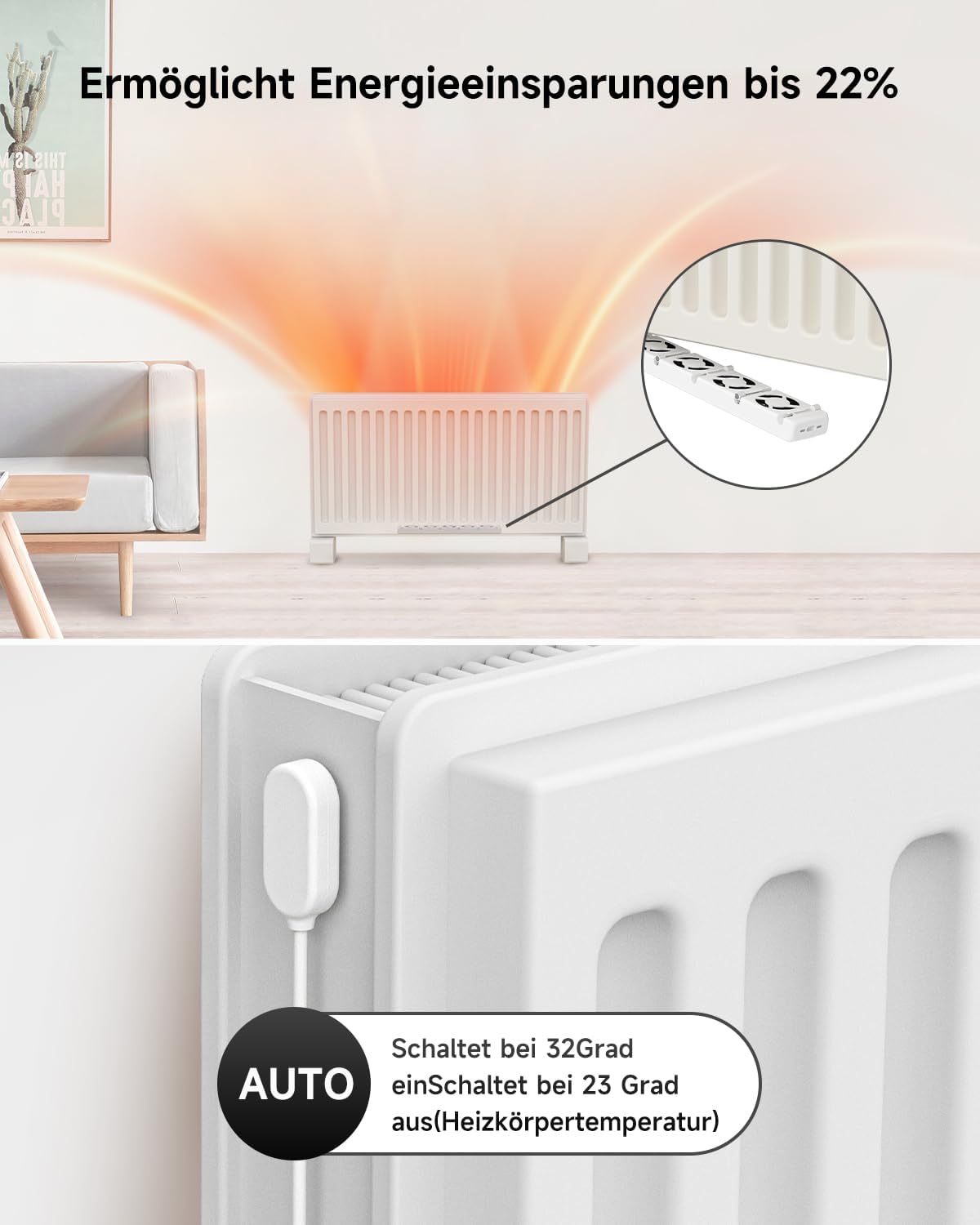 Radiatorventilator 2025 Smart - instelbare snelheid, ultra-stille verwarmingsversterker met thermostaat, bespaart tot 25% verwarmingskosten (5 ventilatoren, 2 stuks)