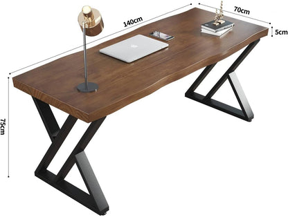 Massief houten bureau, 140 x 70 cm, thuiskantoortafel met dik werkblad, pc-werkplek en kantoormeubel, modern bureau van grenenhout, ideaal voor leren, schrijven, eten
