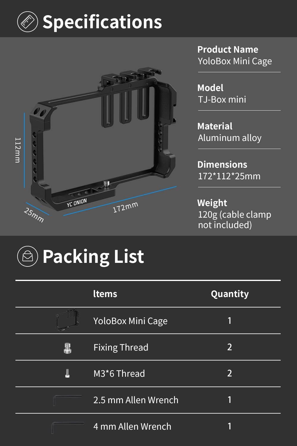Full Cage for YoloLiv YoloBox Mini Live Streaming Equipment, Aluminum Alloy, with 3 Cable Clips, Lightweight/Easy to Install
