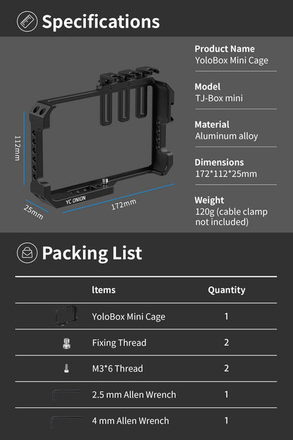 Full Cage for YoloLiv YoloBox Mini Live Streaming Equipment, Aluminum Alloy, with 3 Cable Clips, Lightweight/Easy to Install