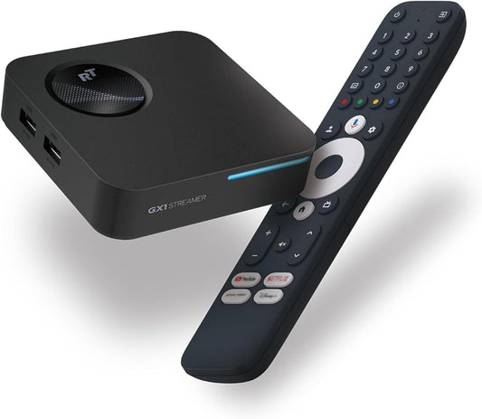 GX1 Android TV Box 4K Google TV 14 [4GB RAM & 32GB Opslag] – Mediaspeler Streaming met AI-Upscaling, HDR10+ & 3D Audio, WiFi 6, LAN, 2x USB