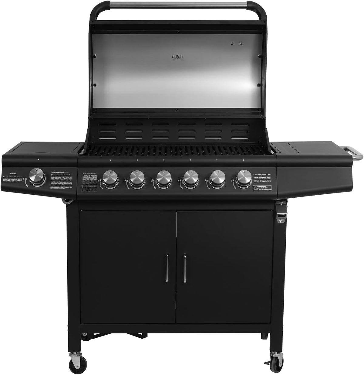 Taino Red 6+1 Gas Barbecue Grill Trolley Stainless Steel Burner Black Optional Accessories - QUORE