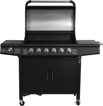 Taino Red 6+1 Gas Barbecue Grill Trolley Stainless Steel Burner Black Optional Accessories - QUORE