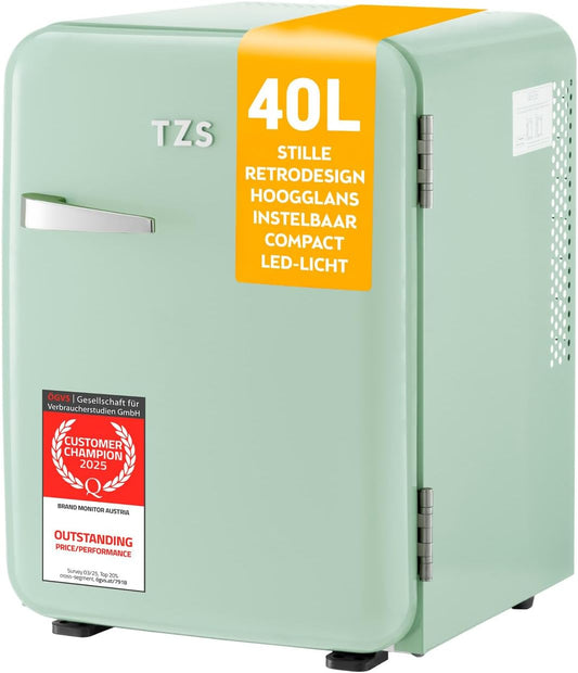 Mini Koelkast – Minibar – Kleine Koelkast – Retro Koelkast – Compacte Koelkast – Geruisloos 22 dB – 40 Liter Inhoud met Binnenverlichting