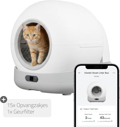 Hombli Slimme kattenbak met automatische zelfreiniging, uv-sterilisatie, gezondheidsbewaking, camera, compatibel met Alexa en Google