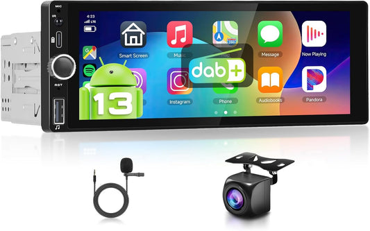 CarPlay autoradio 1 DIN 2G+64G, Podofo 6,86 inch touchscreen autoradio met DAB+, Bluetooth/FM/RDS/Navi/Stuurwielbediening/WiFi, Android autoradio