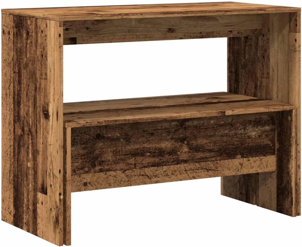Garden furniture set with table and chairs 3-piece. Dining table and bench Set old wood look wood material - QUORE