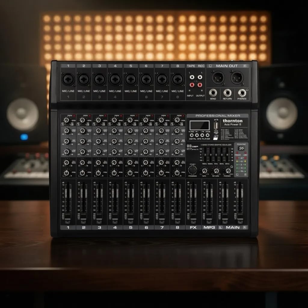 8-Kanaals Vermogensmixer – Mixer – Mengpaneel – PA-Mixer – Versterkermixer – Geïntegreerde Versterker – Bluetooth-Streaming, USB/SD & MP3