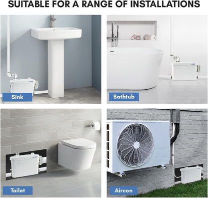 Aquamatix Maceratorpomp 400W Sanitaire Rioolpomp 100L/min 3 inlaten voor Muurbevestigde Toiletten 7m Verticale Pompafstand met Koolstoffilter