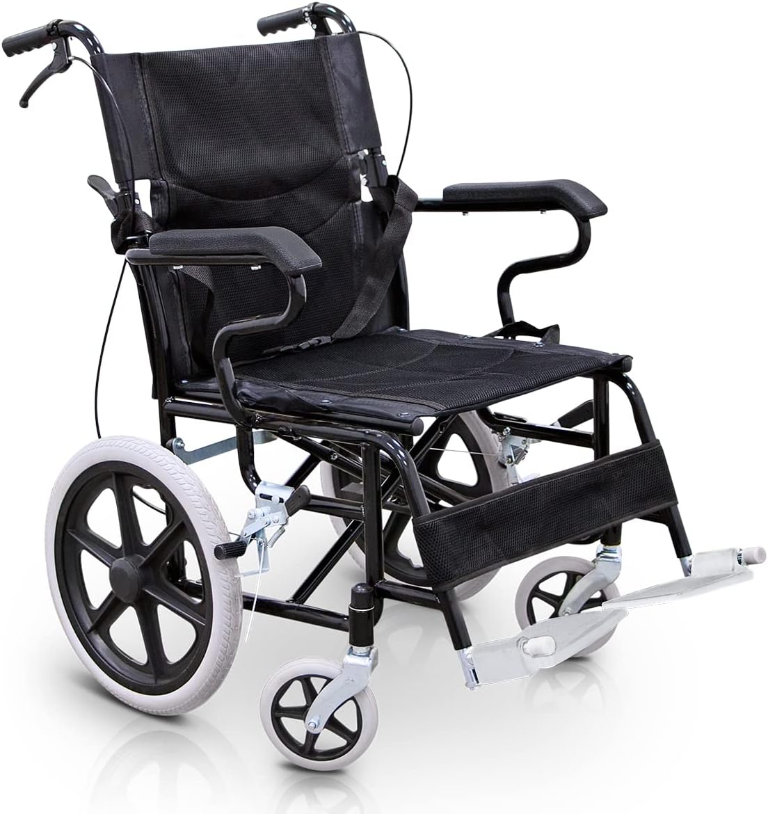 QUIRUMED Inklapbare rolstoel voor transport, Inklapbare en afneembare voetsteunen, Veiligheidsgordel, Remmen op hendels, Voor ouderen, Voor gehandicapten, Tot 120 kg