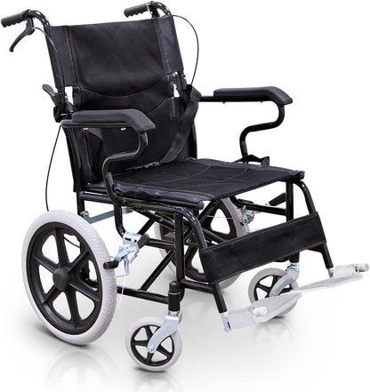 QUIRUMED Inklapbare rolstoel voor transport, Inklapbare en afneembare voetsteunen, Veiligheidsgordel, Remmen op hendels, Voor ouderen, Voor gehandicapten, Tot 120 kg