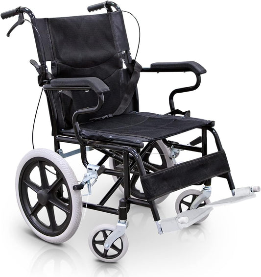 QUIRUMED Inklapbare rolstoel voor transport, Inklapbare en afneembare voetsteunen, Veiligheidsgordel, Remmen op hendels, Voor ouderen, Voor gehandicapten, Tot 120 kg