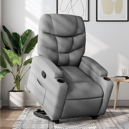 vidaXL Stand Up Chair Adjustable Fabric Light Grey, Stand Up Aid Recliner Armchair for Elderly, Electric Stand Up Aid Chair
