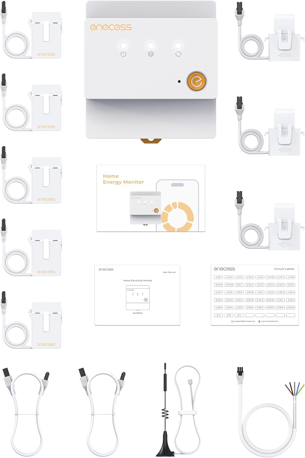 HEMS ecoMain, realtime driefasen-energiemonitor voor huis & bedrijf, 40+ kanalen, DIN-rail, energievisualisatie via app, PV-analyse, slimme stekkers, energiebesparing.