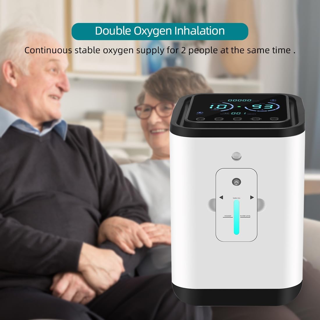 Zuurstofconcentrator, zuurstofmachine voor thuis, 93% zeer zuivere zuurstofconcentrator voor thuis, 1-7 l/min instelbaar, 45 dB geluidsarm, met verstuivingsfunctie