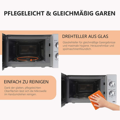 Silva Schneider MW-G 25.5 magnetron met grill 20 liter, 700W magnetronvermogen, 1000W grill, 5 standen, 3 combi-programma's, ontdooifunctie, timer, glazen draaiplateau Ø 25,5 cm, incl. grillrooster -