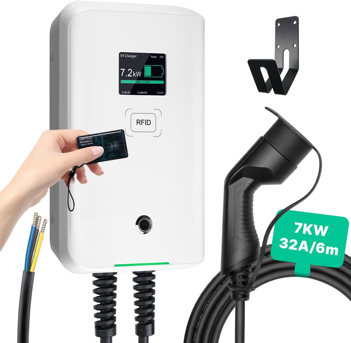 Morec ev oplader type 2 7kW 32A eenfasig met RFID ev laadstation IEC 62196-2 standaardstekker