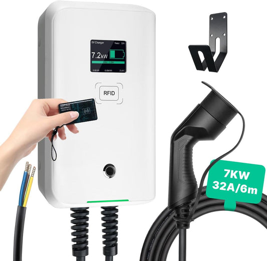 Morec ev oplader type 2 7kW 32A eenfasig met RFID ev laadstation IEC 62196-2 standaardstekker