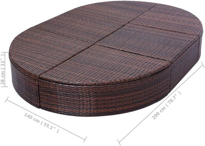 Loungebed voor buiten, met kussen, polyrotan, bruin ligbed, tweepersoonsbed met kussen, tuinbank - QUORE