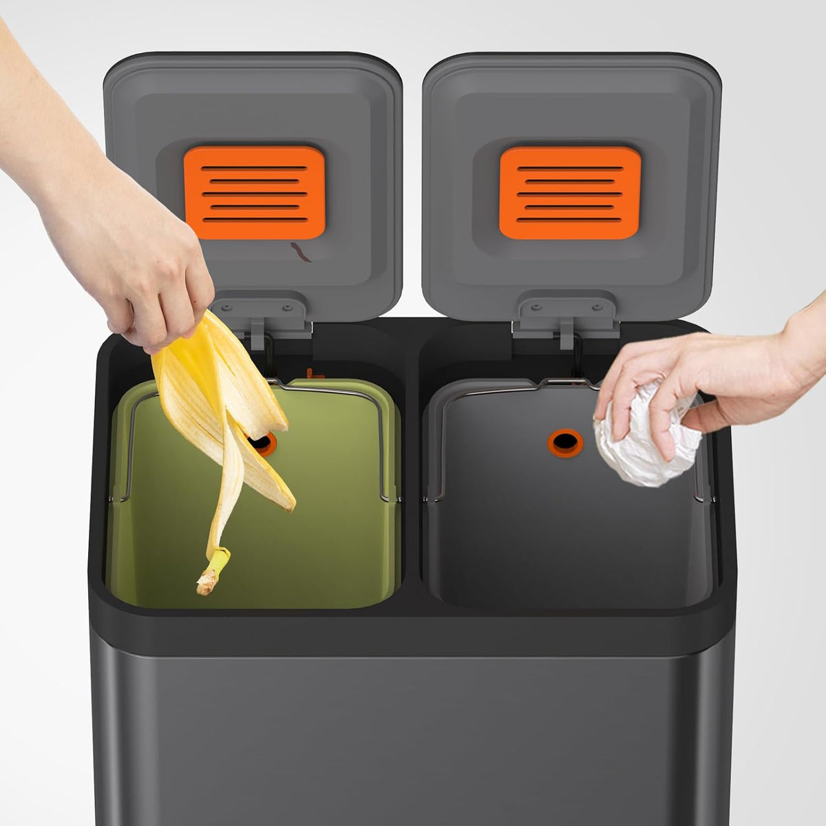 Mbillion Vuilnisemmer voor in de keuken, 2 vakken, afvalscheidingssysteem, roestvrij staal, met uitneembare binnenemmers, voor thuis, kantoor, 20 + 20 l, zwart