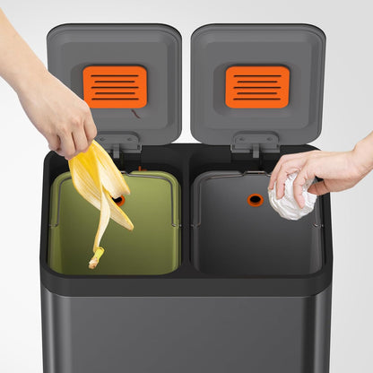 Mbillion Vuilnisemmer voor in de keuken, 2 vakken, afvalscheidingssysteem, roestvrij staal, met uitneembare binnenemmers, voor thuis, kantoor, 20 + 20 l, zwart