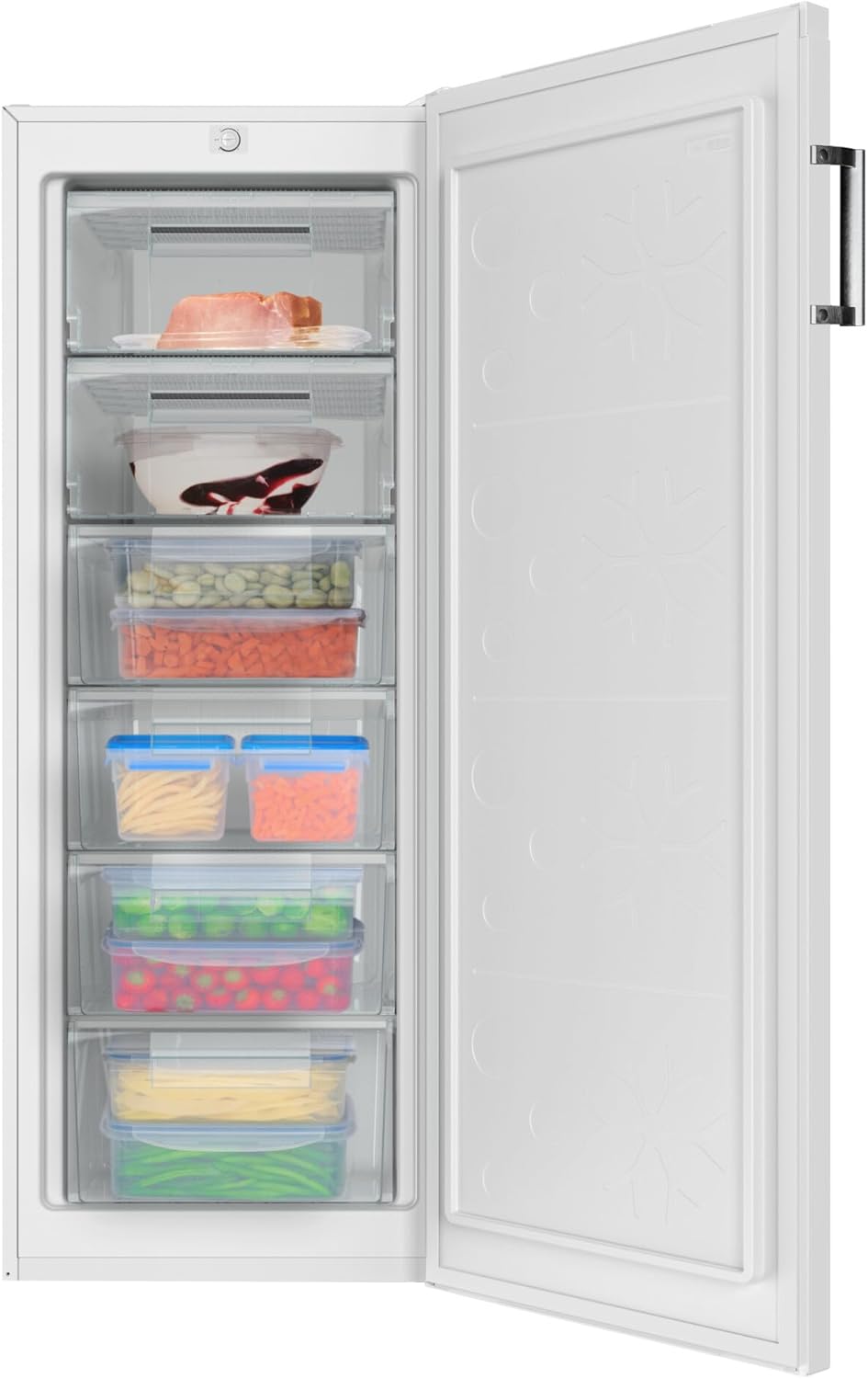 Amica Freezer, white, 177 litres, 144 cm high, energy label: C/four drawers, 2 compartments with flap, interchangeable door stop - QUORE