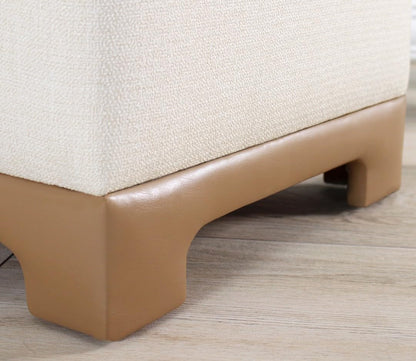 Stijlvolle poef, crème & beige, 50 x 47 x 50 cm, 50% katoen en 50% linnen, 35 DNS orthopedische spons, 6 cm dikte, faux lederen legs, modern comfort