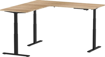 STABUREAUS Seat Stand L-Shaped Corner Desk Electrically Adjustable with 4 Memory Modes | Desktop 180 x 160 x 70 cm | Black - Grey Oak | Height 65-130 cm - QUORE