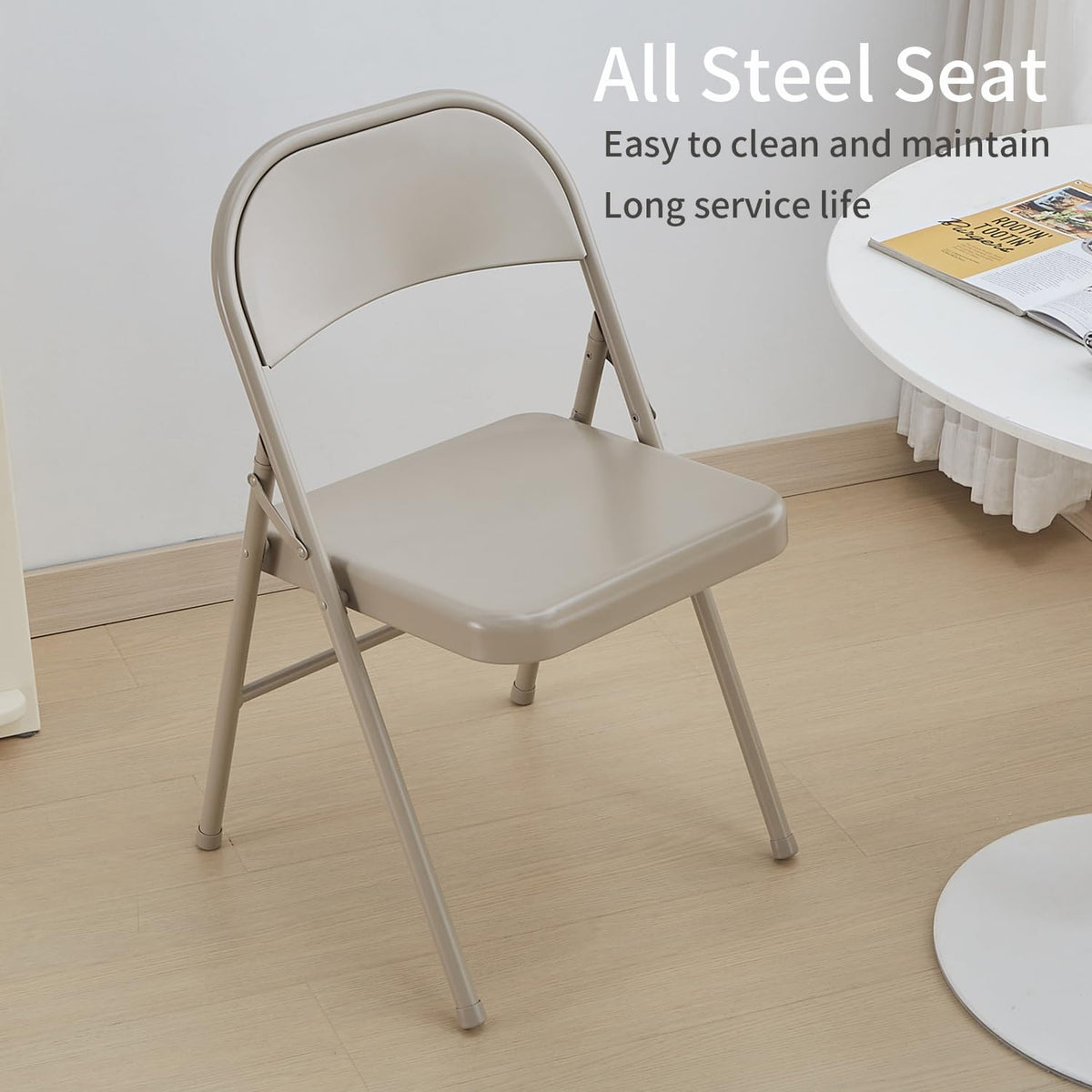 KAIHAOWIN Metalen klapstoel - Set van 4 volledig stalen opvouwbare stoelen ruimtebesparend en zwaar belastbaar voor vergadering kantoor bruiloft feest evenementen - beige